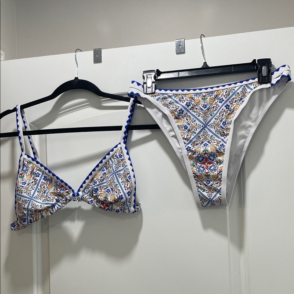 Blue and Gold Floral Bikini Set
